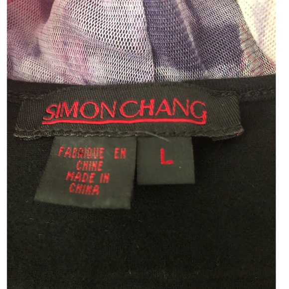 Simon Chang black and printed mesh overlay long sleeve dress EUC - Picture 14 of 16